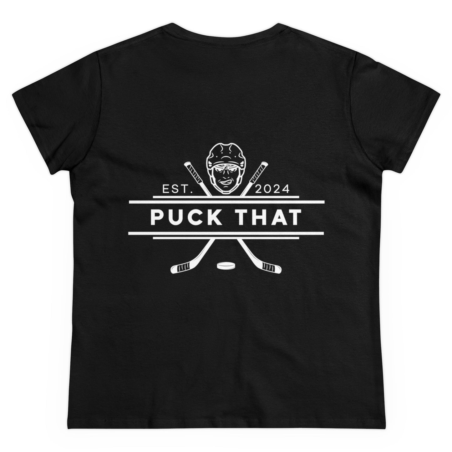 PUCK THAT Front and Back Women's Midweight Cotton Tee - White Logo