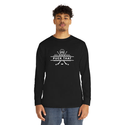 PUCK THAT Long Sleeve Crewneck Tee - White Logo