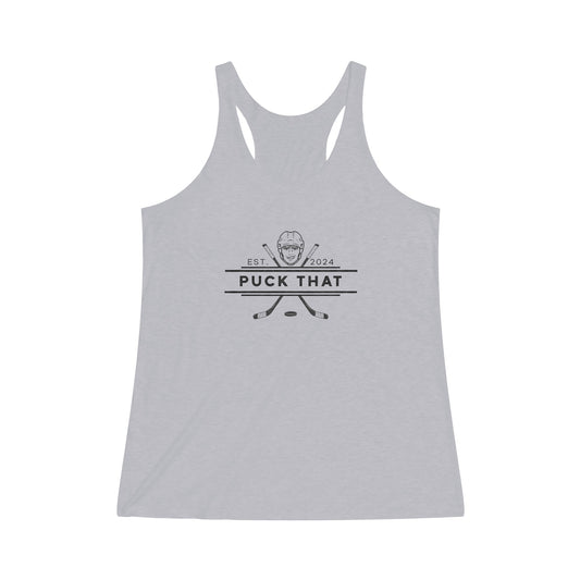 PUCK THAT Women's Tri-Blend Racerback Tank - Black Logo