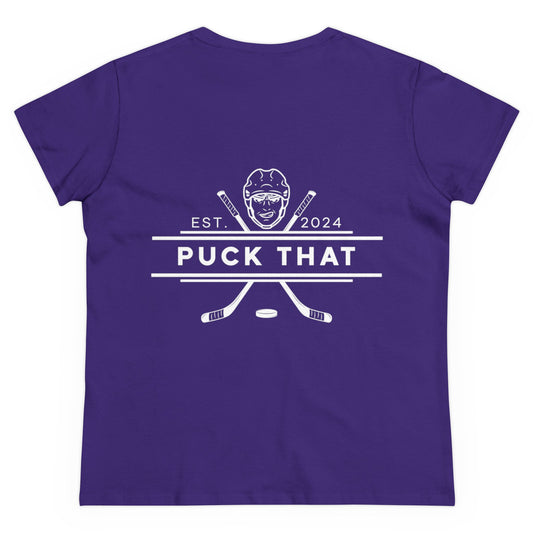 PUCK THAT Front and Back Women's Midweight Cotton Tee - White Logo