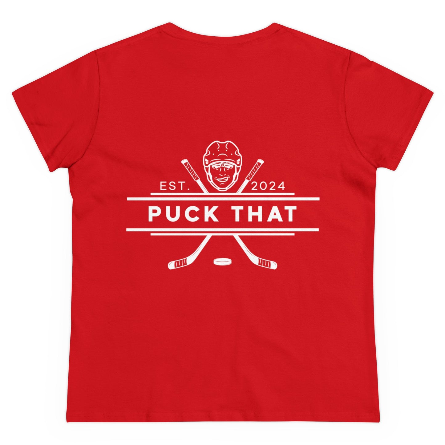 PUCK THAT Front and Back Women's Midweight Cotton Tee - White Logo