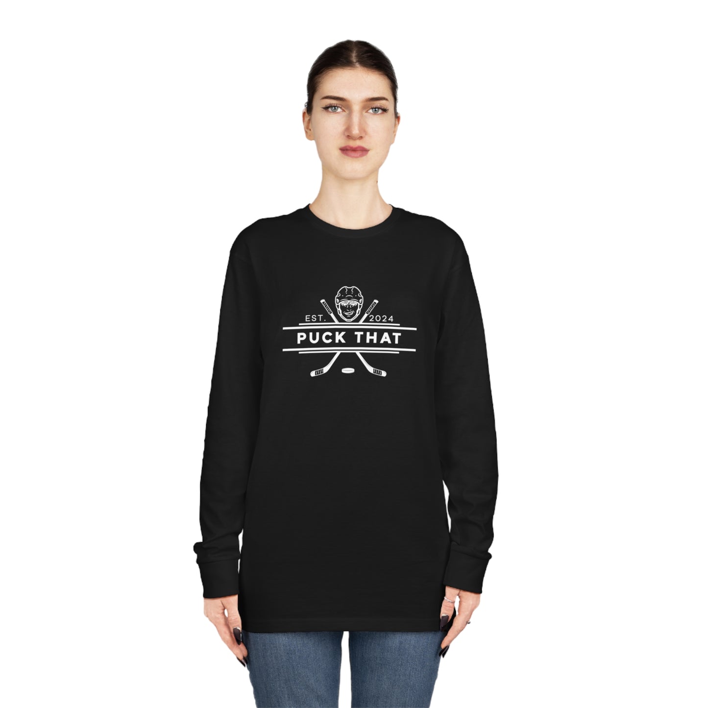 PUCK THAT Long Sleeve Crewneck Tee - White Logo