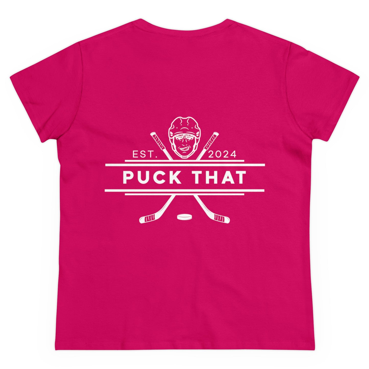 PUCK THAT Front and Back Women's Midweight Cotton Tee - White Logo