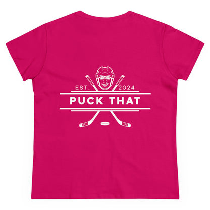 PUCK THAT Front and Back Women's Midweight Cotton Tee - White Logo